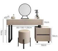 Ensemble de table de maquillage compacte en bois massif écologique de style européen moderne avec miroir éclairé réglable et tabouret pour chambre à coucher