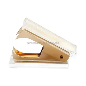 Top Stationary Supplier Office Use Transparent Acrylic Gold Metal Hand Plier Staple Remover Jaw Button Lock Staple Pin Remover