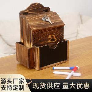 Buzón de madera para exterior, buzón de sugerencias retro de madera con cerradura, decoración de pared, buzón de madera maciza, urna de votaciones independiente - Product Image 3