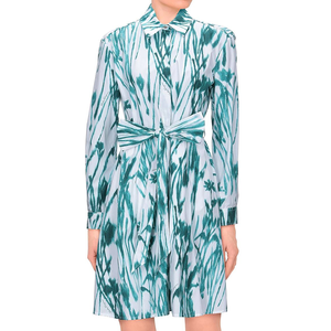 Vestido Mini Blanco y Verde Azulado <span class=keywords><strong>de</strong></span> Manga Larga con Estampado Botánico, Cuello Camisero y Detalle Cruzado en la Parte Delantera - Proveedor Verificado <span class=keywords><strong>de</strong></span> China - Product Image 1
