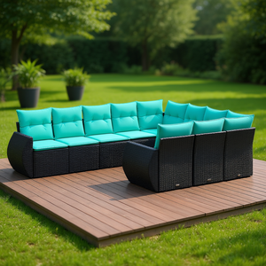 Modular Black PE Rattan Patio <b>Sofa</b> <b>Set</b> Outdoor Garden Furniture Contemporary Design High-Density Foam Cushions - Product Image 2