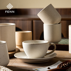 FENN Ceramic Coffee Mug Clay <strong>Espresso</strong> Porcelain Vintage Coffee <strong>Cups</strong> and Saucers Custom Beige Cappuccino Coffee <strong>Cup</strong> with Saucers - Product Image 5