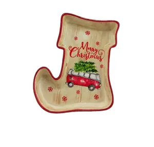 圣诞装饰圣诞老人的靴子形状陶瓷糖果盘