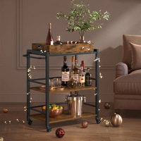 Chariot de cuisine en métal avec roulettes, étagère de rangement à 3 niveaux, support pour bouteilles de vin, chariot de service mobile