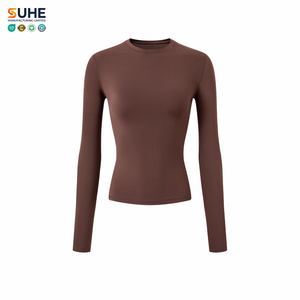 T-shirt streetwear à manches longues SUHE pour femme, col rond sans couture, ajusté, extensible, basique, idéal pour la superposition - Product Image 1