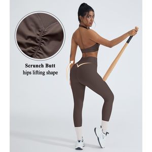 Conjunto Deportivo de 2 Piezas para Mujer, Sujetador Deportivo Halter, Leggings de Cintura Alta, Traje de Yoga sin Costuras para Gimnasio, Diseño con Efecto Push-Up - Product Image 4