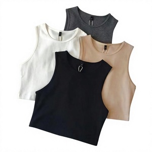 Top Corto de Punto Blanco para Mujer al por Mayor, Cuello Redondo, Minimalista, Color Sólido, Sin Mangas, Largo Corto - Product Image 5