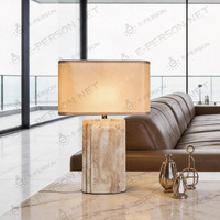 Lampe de table moderne et simple en travertin avec abat-jour en tissu, alimentation secteur, lumière LED pour chambre à coucher, salon et hôtel