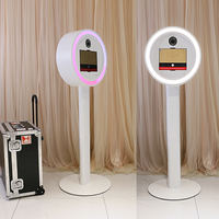 Photomaton portable rond en aluminium avec application de contrôle à distance, éclairage LED RVB, angle de caméra inclinable, iPad Photobooth pour fête, mariage