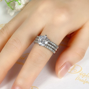 Ensemble de bagues à trois couches micro-pavées en diamant simulé pour femme, bijoux de demande en mariage - Product Image 2