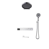 Ensemble de douche mural WEIHAO en laiton massif nickel brossé avec pommeau de pluie au plafond, douchette à main et bec de remplissage pour baignoire