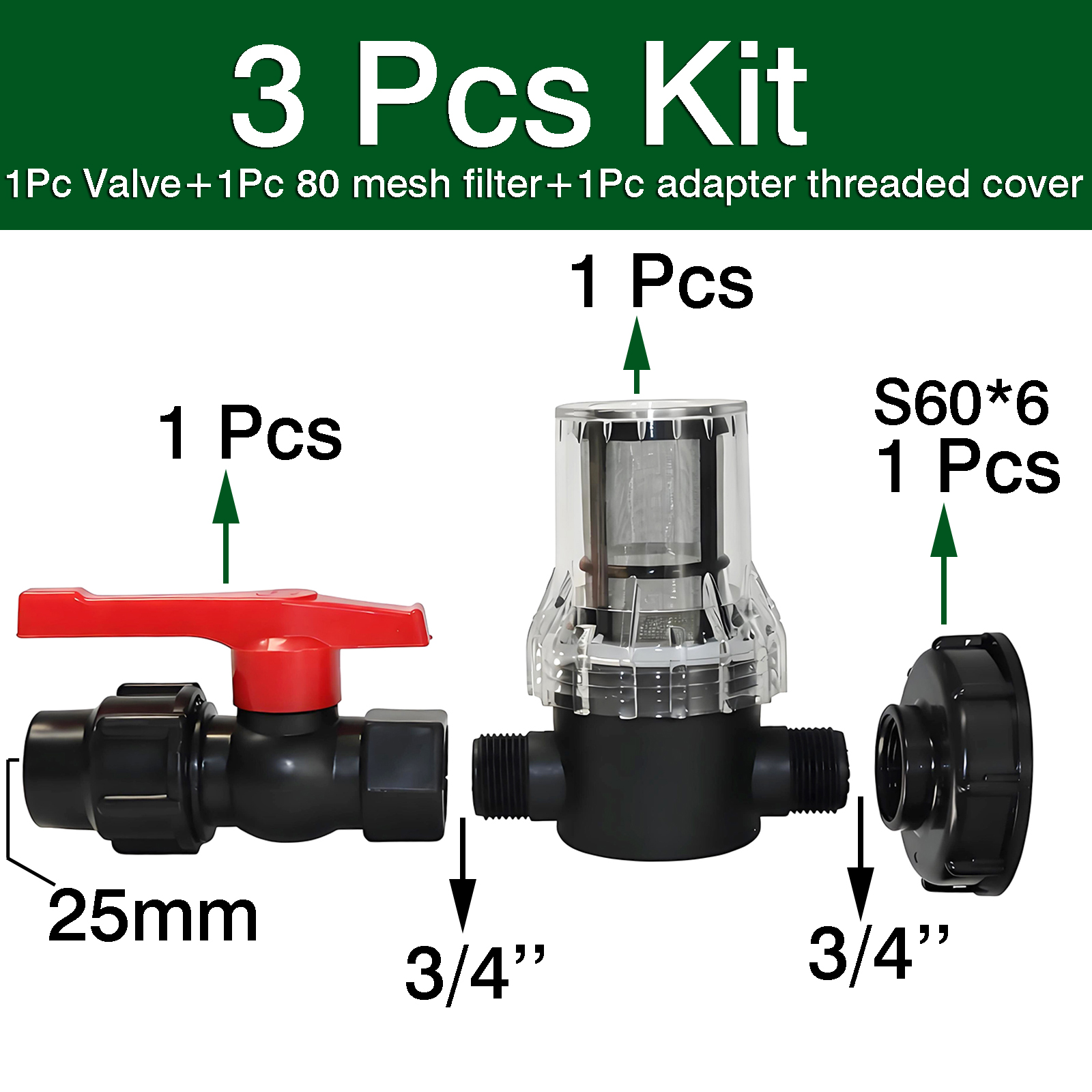 Nero 3/4'' Kit da 3 pezzi