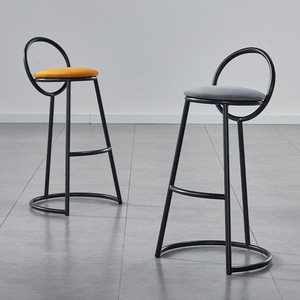 Modern Industrial Multi Color Wood Bar Chair Velvet Fabric Stool with Curve Backrest for Home <b>Kitchen</b> & Dining - Product Image 4