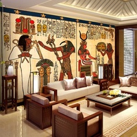Mural Decorativo Geométrico 3D Impermeable de Lona para el Hogar, Estilo Retro Egipcio para Vestíbulo de Hotel, Sofá, Dormitorio Árabe