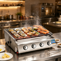 Pemanggang BBQ Gas 4 Tungku Laris Manis Grosir Mesin Barbekyu Komersial Peralatan Panggang Seafood Multifungsi Berzona