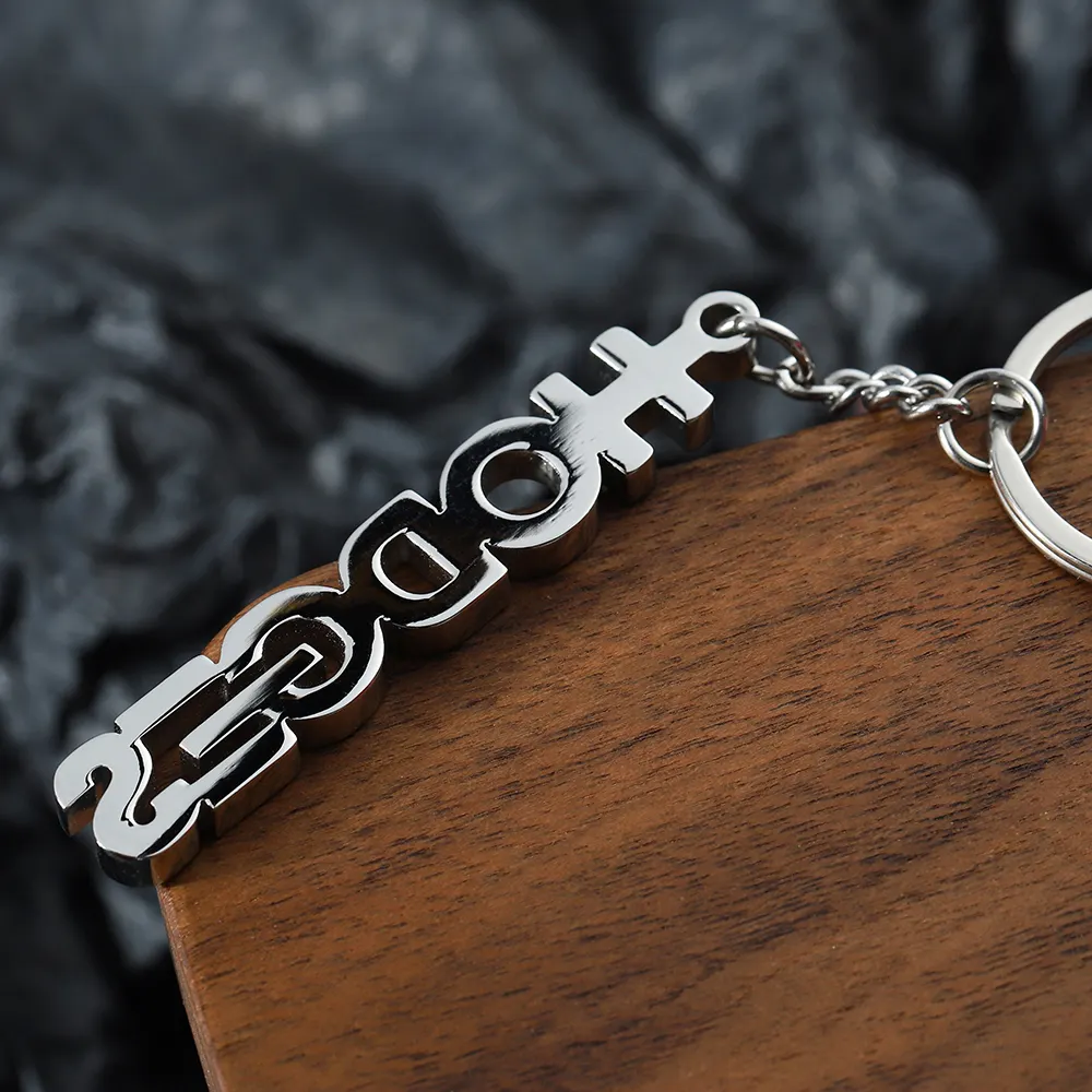 custom logo metal letter laser cut stainless steel key chain silver diy keychain