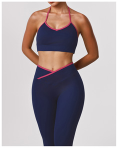 Conjunto de Yoga de Pantalones Ajustados de Cintura Alta y Elásticos, Top Deportivo con Tirantes Finos y Bloques de Color para Entrenamiento y Deportes para Mujer - Product Image 5