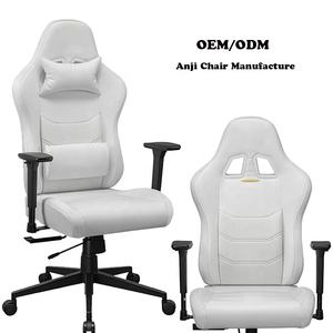 Chaises de jeu vidéo de style course inclinables populaires 2026, logo personnalisé, réglage de la hauteur <span class=keywords><strong>gratuit</strong></span>, pivotant, bascule, appui-tête blanc - Product Image 1