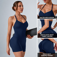 Combinaison de yoga personnalisée avec logo, sans coutures, pour l'entraînement, dos nu, effet push-up, unitard une pièce pour la gym