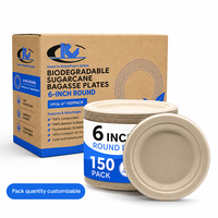 Assiette de table jetable en bambou et bagasse de canne à sucre de 6 pouces, biodégradable, compostable, compatible micro-ondes, style zen asiatique, pour fête