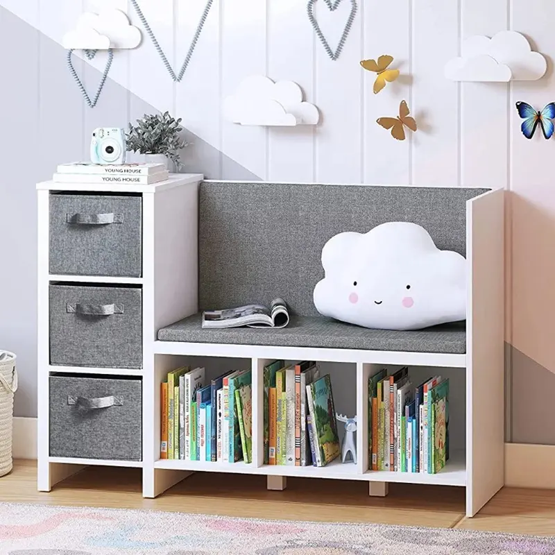 Libreria per bambini Huayi con angolo di lettura, Organizer per giocattoli per bambini a 6 Cubby con contenitori, armadietti per bambini