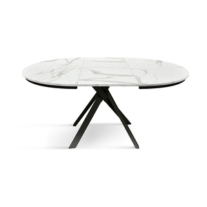 Adelaide Extendable <b>Round</b> <b>Table</b> 120 To 170 Cm <b>White</b> Statuary Marble Top Black Metal Legs Internal Use - Product Image 4