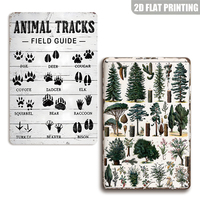 Letrero Metálico Vintage con Guía de Huellas de Animales, Decoración Educativa Retro para Cabañas y Casas de Campo