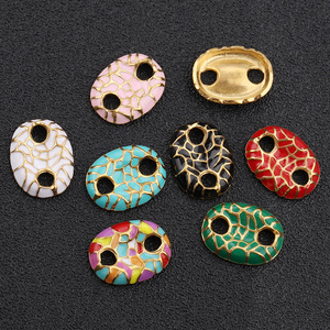 Connecteur de bijoux ovale en émail à double trou en acier inoxydable pour la fabrication de colliers, pendentif DIY à motifs colorés H1360 - Product Image 1