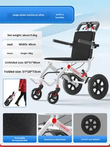 Silla de ruedas plegable de aluminio ultraligera portátil para ancianos, Ayuda de rehabilitación empujada a mano, silla de ruedas pequeña, avión - Product Image 2