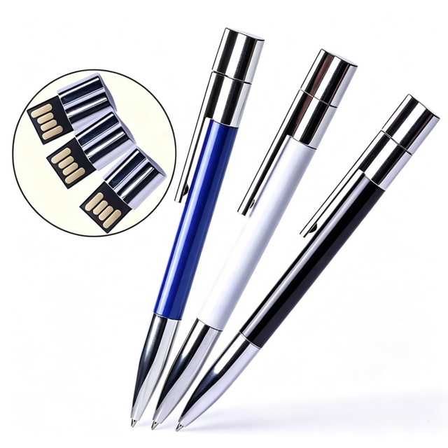 Wholesale Custom Logo Metal Ball Point Pen USB Flash Drive 4GB 8GB 16GB 32GB 64GB 128GB USB 2.0 Memory Stick Thumb Drive Gift