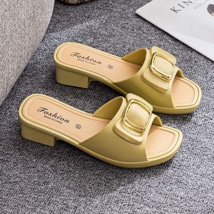 Women's Slide for Wholesale Summer Sandals Designer French Midheeled Thick Heel <b>Beach</b> Wear Fashion <b>Shoes</b> Hard-Wearing - Product Image 5