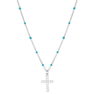 Collana con Croce in Argento Sterling S925, Turchese Smaltato <span class=keywords><strong>e</strong></span> Perline Placcate Oro, <span class=keywords><strong>Gioielli</strong></span> Minimalisti per Uomo <span class=keywords><strong>e</strong></span> Donna - Product Image 5
