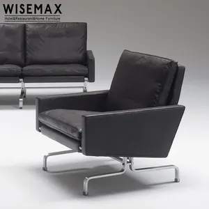 WISEMAX 빈티지 오피스 소파 의자 PU 가죽 스테인레스 싱글 팔걸이 레저 의자 3 석 상업용 대기 소파