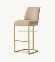 Tabouret de bar et de comptoir en tissu sans accoudoirs à dossier incurvé Emery, mobilier d'intérieur pour salon