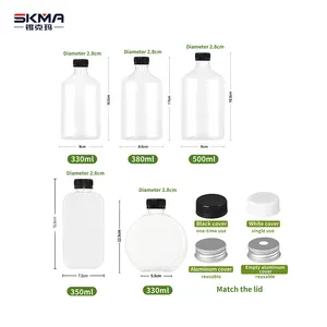 250ml 300ml 400ml 500ml Bubble Tea Transparent Pet Bottles Customized Logo Flat Square Drink Juice Bottles Beverage Containers