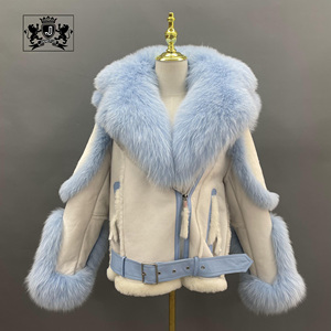 Janefur - <span class=keywords><strong>Abrigo</strong></span> de Piel de Oveja con Pelaje de Zorro Rosa de Lujo al por Mayor, Chaqueta de Piel de Cordero de Doble Cara para Mujer, Talla Grande - Product Image 1