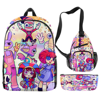 Sac à dos pour homme personnalisé avec impression intégrale par sublimation, grande capacité, imperméable, en tissu Oxford durable, motif Cirque Numérique Incroyable, ensemble 3 en 1