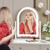 Miroir grossissant détachable à trois modes d'éclairage, contrôle tactile intelligent, 360° ° Miroir de maquillage rotatif sur table