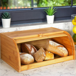 Bamboo Bread Box With Lid Rectangle <b>Kitchen</b> Countertop Storage For Bread Organization - Product Image 1