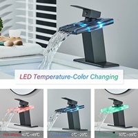 CYEN haute qualité contrôle de la température lumière LED bec en verre noir mat mitigeur robinet LED salle de bain cascade bassin robinet