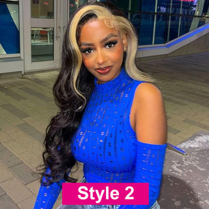 Peluca Negra con Reflejos Rubios 613, Ondas Suaves, Peluca Frontal <span class=keywords><strong>de</strong></span> Encaje 13x4, Línea <span class=keywords><strong>de</strong></span> <span class=keywords><strong>Cabello</strong></span> Natural, Pelucas <span class=keywords><strong>de</strong></span> <span class=keywords><strong>Cabello</strong></span> Humano con Rayas Rubias - Product Image 4