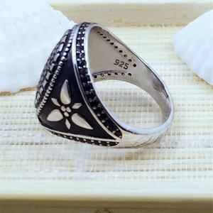 Anillo de Plata Tailandés Vintage, Diseños de Arabia Saudita, Anillo de Compromiso y Boda para Hombre, Chapado en Rodio, con Circonita, Plata de Ley 925 - Product Image 4