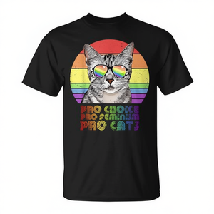 T-shirt unisexe à manches courtes et col rond pour adultes, motif chat, Pro Choice, Pro Féminisme, Pro Cats, LGBTQ Pride - Product Image 2