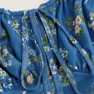 Mini robe nouée froncée à fleurs tissées douces pour femmes - Product Image 4