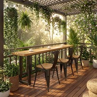 Table de bar longue et haute en bois avec plateau en bois et pieds en métal, prix d'usine, mobilier commercial pour restaurant