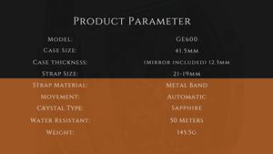 Reloj esqueleto mecánico de dos colores de gama alta, esfera de cristal de zafiro, caja de acero inoxidable, cierre de mariposa resistente al agua de 50bar - Product Image 5