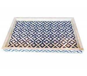 Bandeja decorativa con incrustaciones de hueso de lujo hecha a mano, elegante bandeja de servicio de madera maciza para el hogar, Hotel, restaurante con acabado de supermercado - Product Image 1