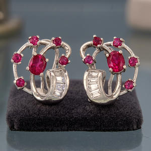 Pendientes de Plata 925 con Rubíes y Piedras Transparentes de Corte Baguette, Diseño Geométrico, Joyería Clásica para Mujer - Product Image 1