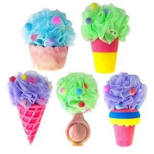 Thiết kế mới bán buôn cầu vồng kem hình dạng tắm cơ thể bọt biển bóng <span class=keywords><strong>PE</strong></span> cơ thể chà sàn Bóng lưới tắm bọt biển - Product Image 2