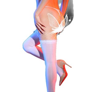 Thigh High Stockings 15D Thin Transparent With Bow Tie Women's Black Sexy Stockings - Product Image 5